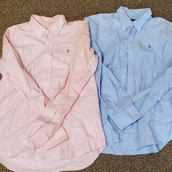 Lot of 2 Ralph Lauren 100% cotton Women's slim fit oxford button down shirts - Picture 1 of 6